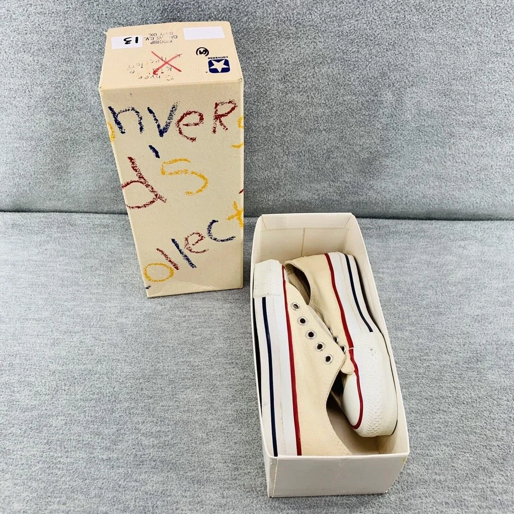 CONVERSE VINTAGE All Star Youth Size 13 Cream Sneakers Shoe Chuck Taylor Low Top